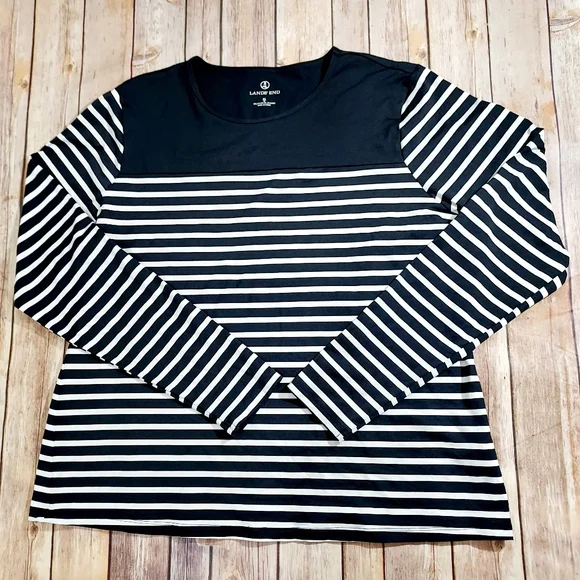Lands End black and white stripe rash guard swim shirt XL/18 - Picture 9 of 9